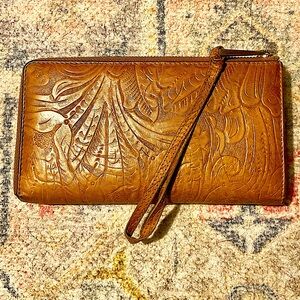 Margot Tooled Leather Wristlet